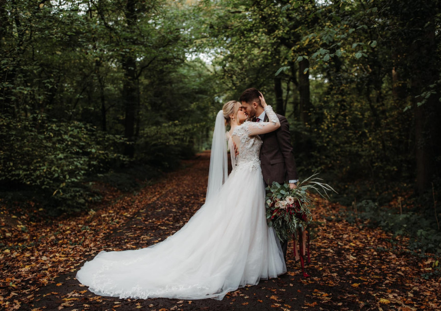 Bride and Groom in Woods